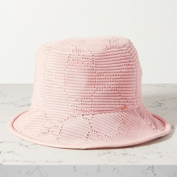 NWT Gucci GG crochet bucket hat leather-trimmed pink main image 5